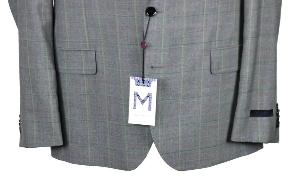 Ted Baker Sport Coat 46 R Mens Grey Green Windowpane Wool Regular Fit Blazer New